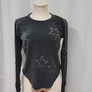 SO Dark Gray Star Studded Long Sleeve Tee